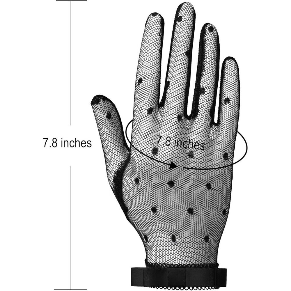Women's Black Mesh Bow Lace Gloves Gothic Lolita Vintage Costume Accessories - Picture 5 of 6